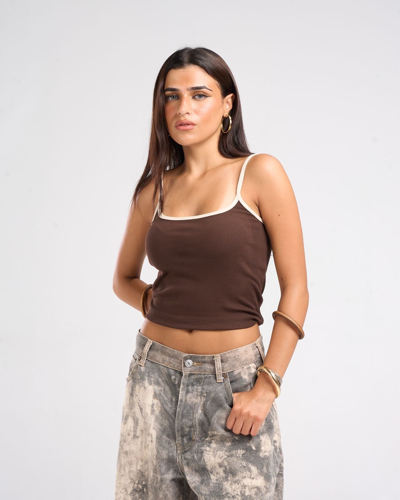 brown tank top